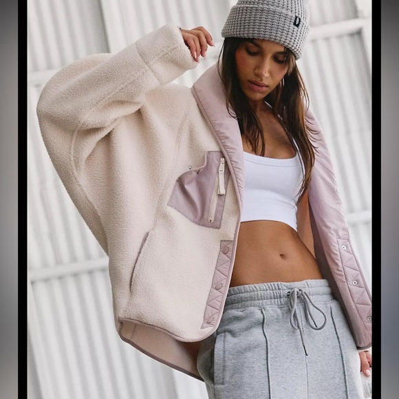 Free People Jackets & Blazers - Free People Cream and Pink hit the slopes Jacket